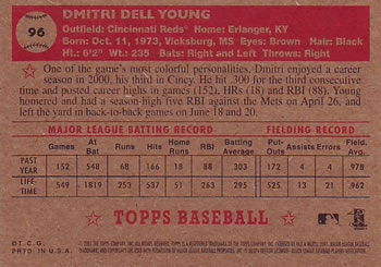 2001 Topps Heritage #96 Dmitri Young Back