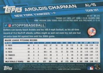 2017 Topps American League Standouts #AL-15 Aroldis Chapman Back