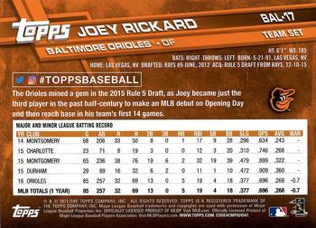 2017 Topps Baltimore Orioles #BAL-17 Joey Rickard Back
