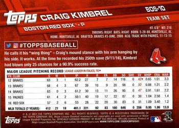 2017 Topps Boston Red Sox #BOS-10 Craig Kimbrel Back