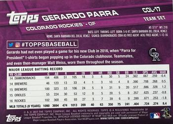 2017 Topps Colorado Rockies #COL-17 Gerardo Parra Back