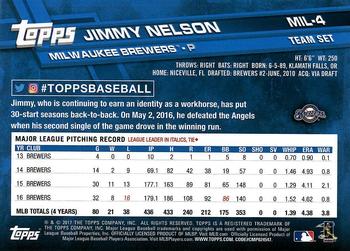 2017 Topps Milwaukee Brewers #MIL-4 Jimmy Nelson Back