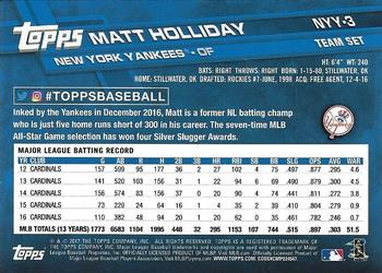 2017 Topps New York Yankees #NYY-3 Matt Holliday Back