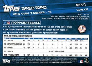 2017 Topps New York Yankees #NYY-7 Greg Bird Back