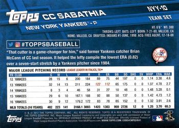 2017 Topps New York Yankees #NYY-10 CC Sabathia Back