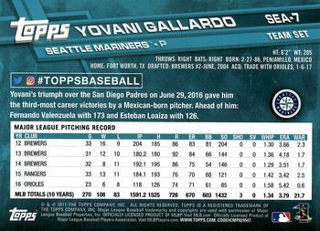2017 Topps Seattle Mariners #SEA-7 Yovani Gallardo Back