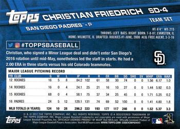 2017 Topps San Diego Padres #SD-4 Christian Friedrich Back