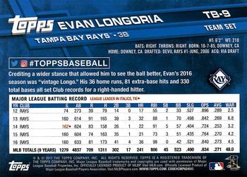 2017 Topps Tampa Bay Rays #TB-9 Evan Longoria Back