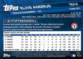 2017 Topps Texas Rangers #TEX-2 Elvis Andrus Back