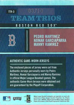 2003 Playoff Absolute Memorabilia - Team Trios Materials Spectrum #3 Pedro Martinez / Nomar Garciaparra / Manny Ramirez  Back