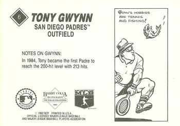 1992 Barry Colla Tony Gwynn #6 Tony Gwynn Back