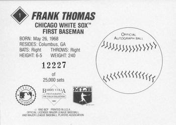 1992 Barry Colla Frank Thomas #1 Frank Thomas Back