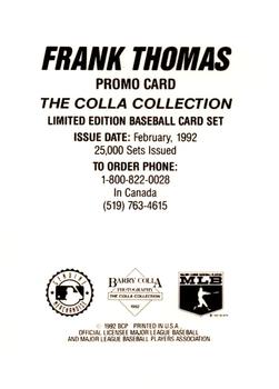 1992 Barry Colla Frank Thomas #NNO Frank Thomas Back