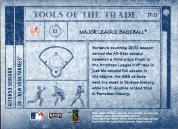 2003 Playoff Absolute Memorabilia - Tools of the Trade #TT-13 Alfonso Soriano Back