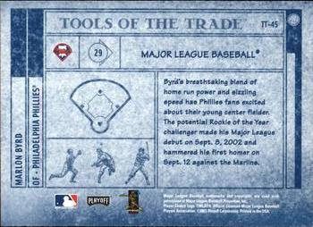 2003 Playoff Absolute Memorabilia - Tools of the Trade #TT-45 Marlon Byrd Back