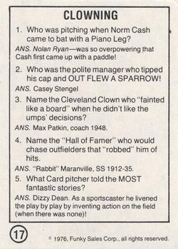 1976 Funky Sales Corp Funky Facts Baseball #17 Clowning Back