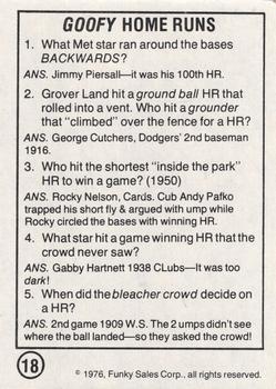 1976 Funky Sales Corp Funky Facts Baseball #18 Goofy Home Runs Back