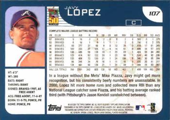 2001 Topps Opening Day #107 Javy Lopez Back