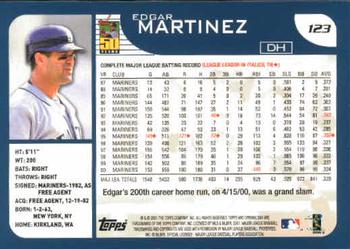2001 Topps Opening Day #123 Edgar Martinez Back
