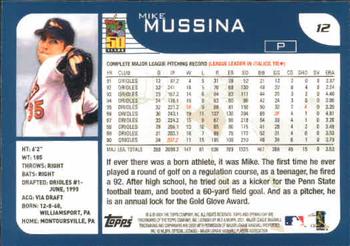 2001 Topps Opening Day #12 Mike Mussina Back