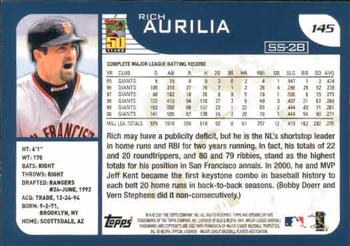 2001 Topps Opening Day #145 Rich Aurilia Back