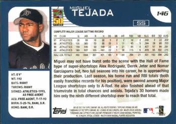 2001 Topps Opening Day #146 Miguel Tejada Back