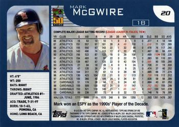 2001 Topps Opening Day #20 Mark McGwire Back