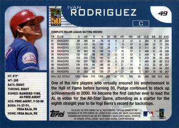2001 Topps Opening Day #49 Ivan Rodriguez Back