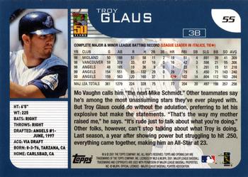 2001 Topps Opening Day #55 Troy Glaus Back