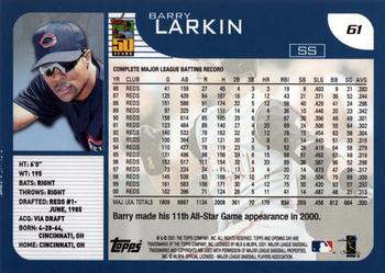 2001 Topps Opening Day #61 Barry Larkin Back