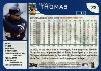 2001 Topps Opening Day #76 Frank Thomas Back