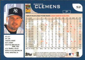 2001 Topps Opening Day #53 Roger Clemens Back