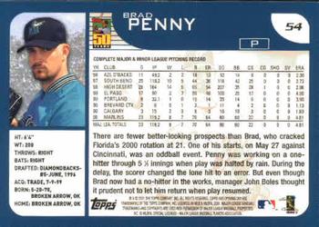 2001 Topps Opening Day #54 Brad Penny Back