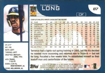 2001 Topps Opening Day #87 Terrence Long Back
