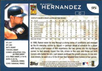 2001 Topps Opening Day #95 Ramon Hernandez Back