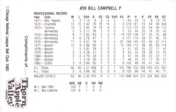 1983 Thorn Apple Valley Chicago Cubs #NNO Bill Campbell Back