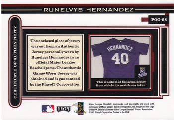 2003 Playoff Piece of the Game - Autographs #POG-98 Runelvys Hernandez Back