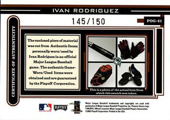 2003 Playoff Piece of the Game - Bronze #POG-41 Ivan Rodriguez Back