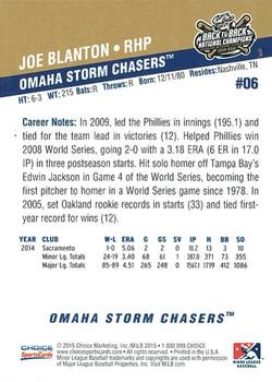 2015 Choice Omaha Storm Chasers #6 Joe Blanton Back
