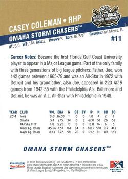 2015 Choice Omaha Storm Chasers #11 Casey Coleman Back