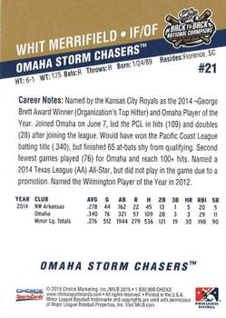 2015 Choice Omaha Storm Chasers #21 Whit Merrifield Back