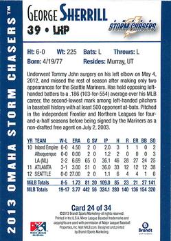2013 Brandt Omaha Storm Chasers #24 George Sherrill Back
