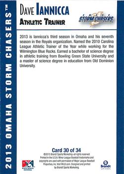 2013 Brandt Omaha Storm Chasers #30 Dave Iannicca Back