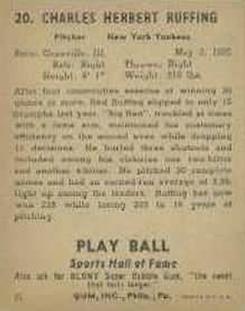 1941 Play Ball #20 Red Ruffing Back