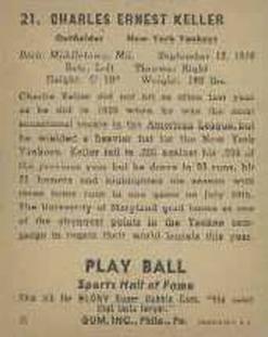 1941 Play Ball #21 Charlie Keller Back