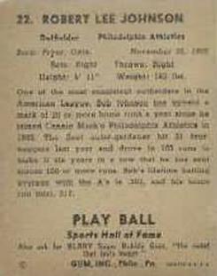 1941 Play Ball #22 Bob Johnson Back