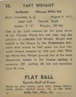 1941 Play Ball #32 Taft Wright Back