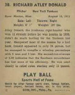 1941 Play Ball #38 Atley Donald Back