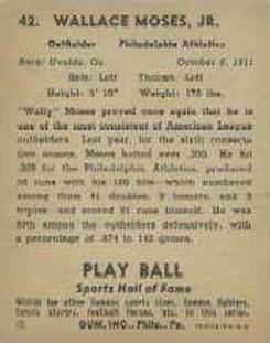 1941 Play Ball #42 Wally Moses Back