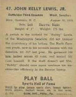 1941 Play Ball #47 Buddy Lewis Back
